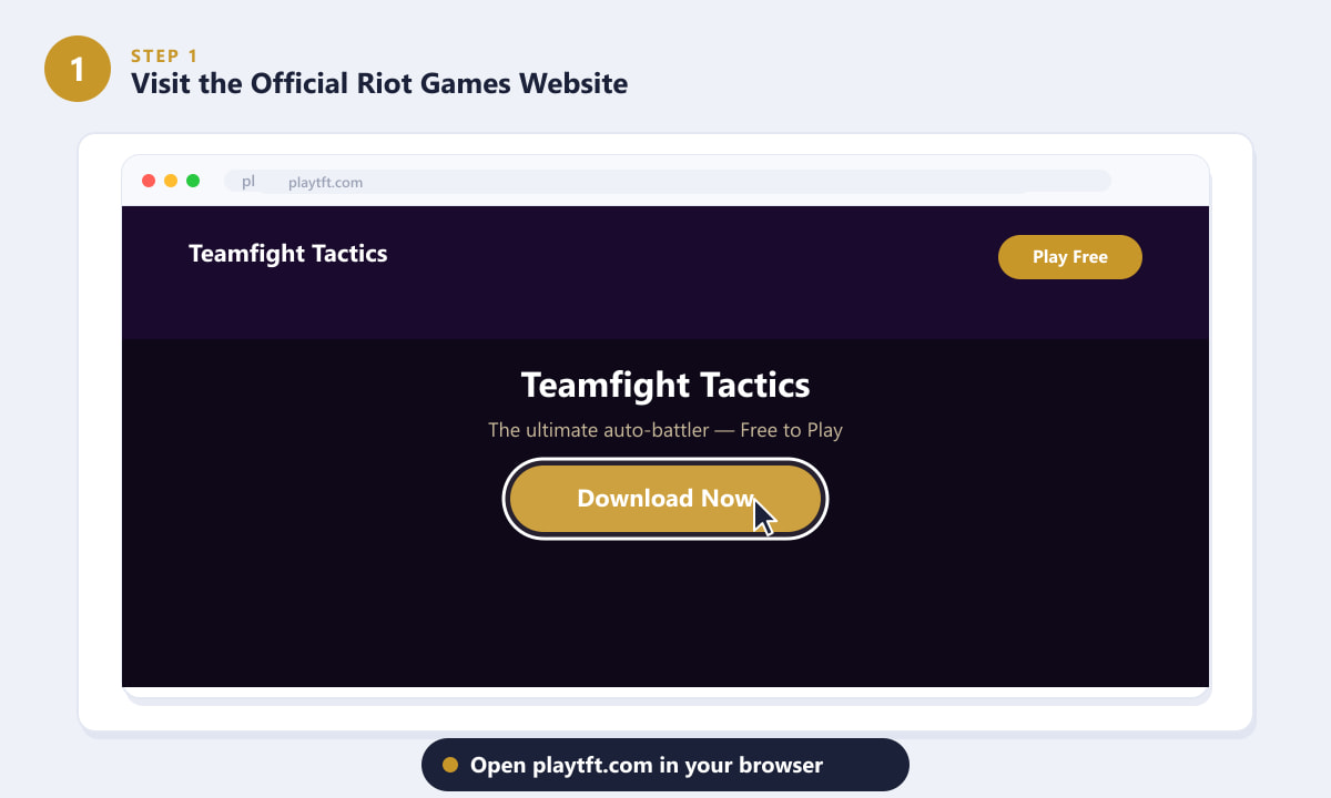 「今すぐダウンロード」ボタンが表示されているTeamfight Tacticsのウェブサイト
