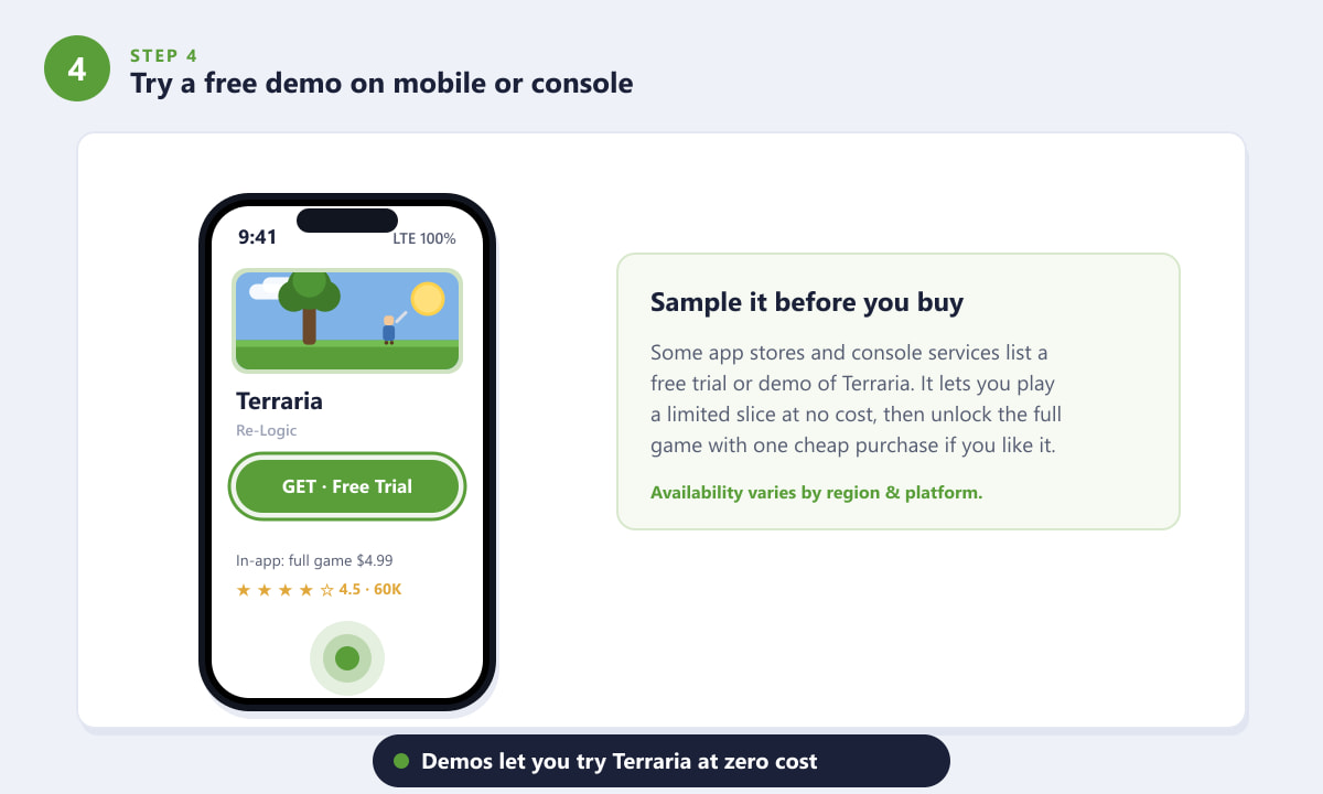 Trying a free Terraria demo on a mobile app store