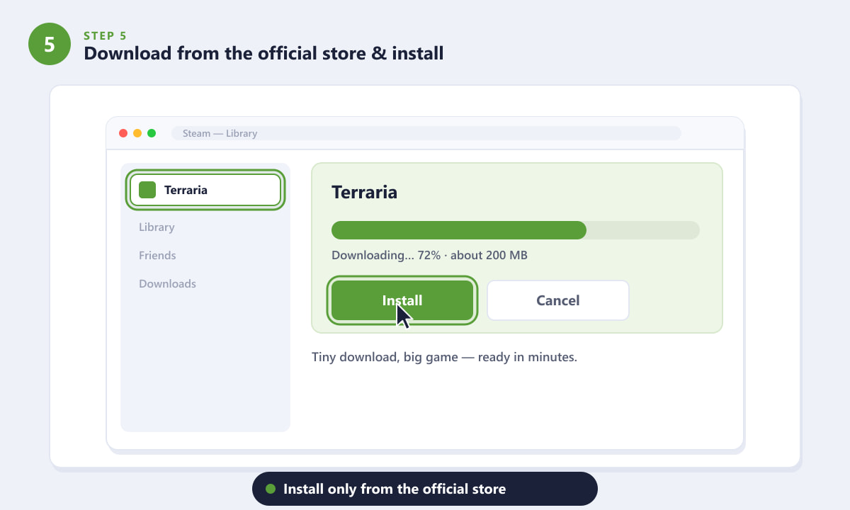 Installing Terraria from the official Steam library