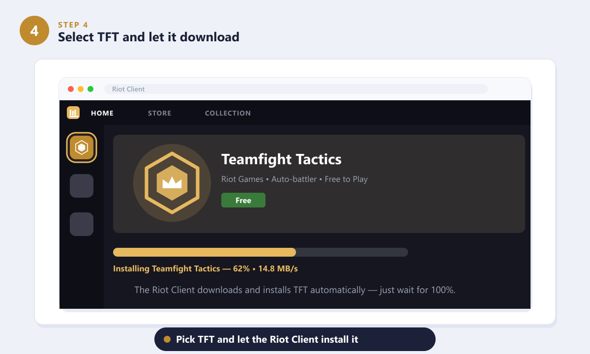 The Riot Client downloading and installing Teamfight Tactics on PC