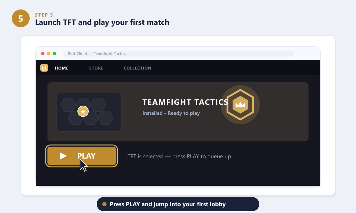 Launching Teamfight Tactics from the Riot Client and pressing PLAY
