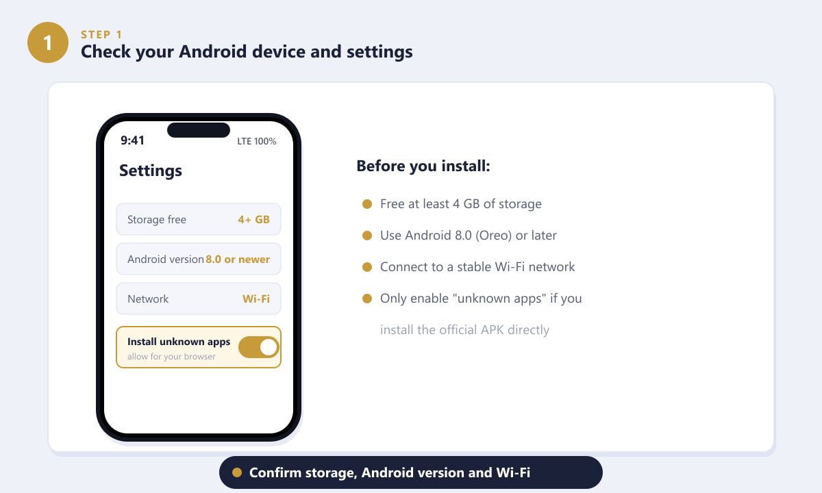 Checking Android storage, version and settings before the Honor of Kings APK download