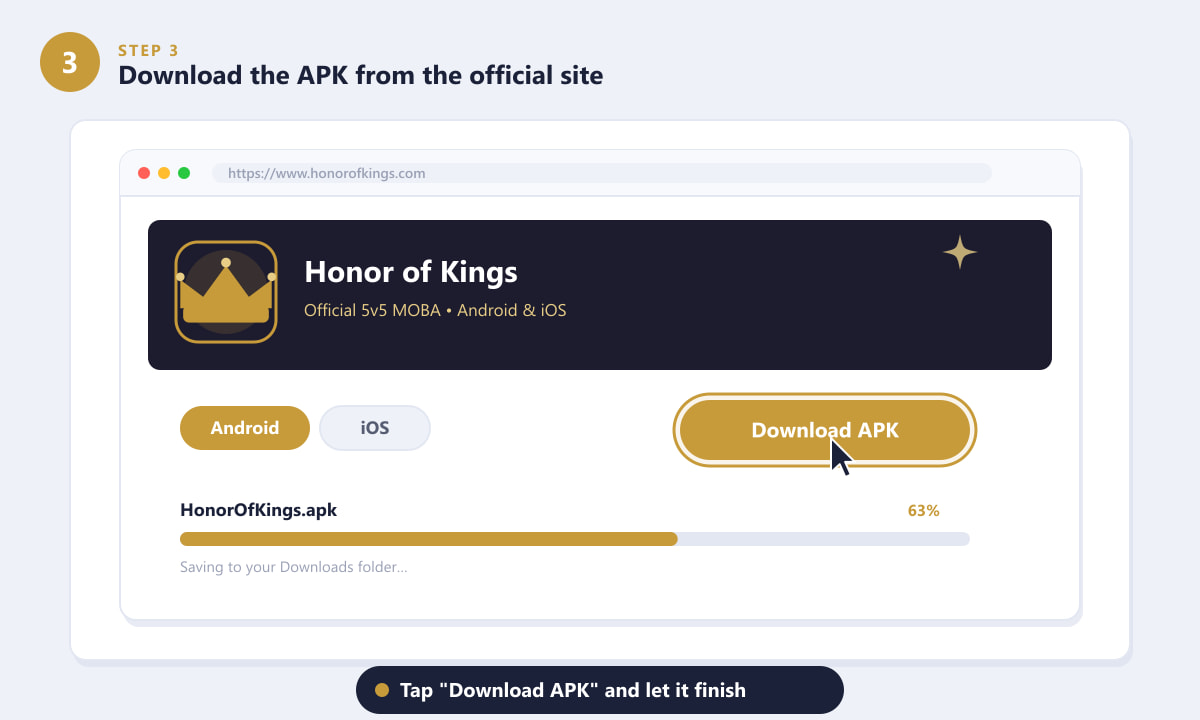 Downloading the Honor of Kings APK file from the official website