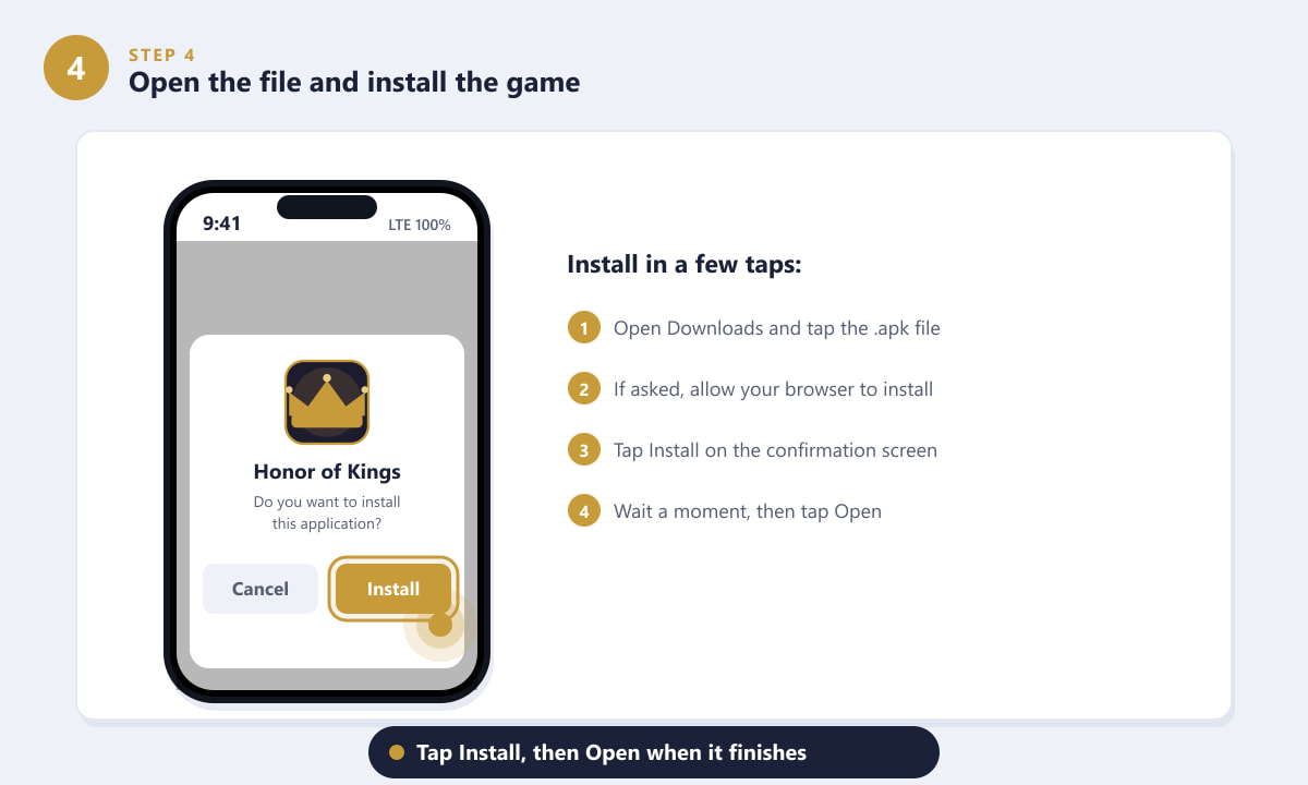 Installing the Honor of Kings APK on Android from the install dialog