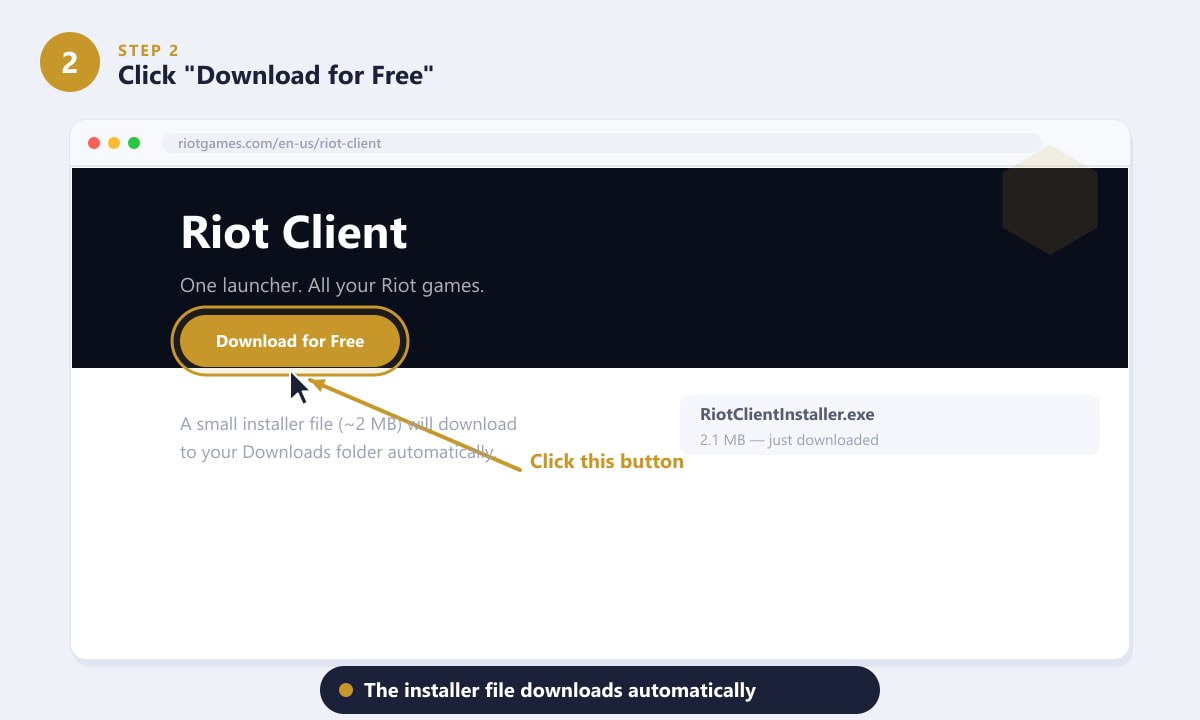 Clicking the Download for Free button on riotgames.com to get the Riot Client installer