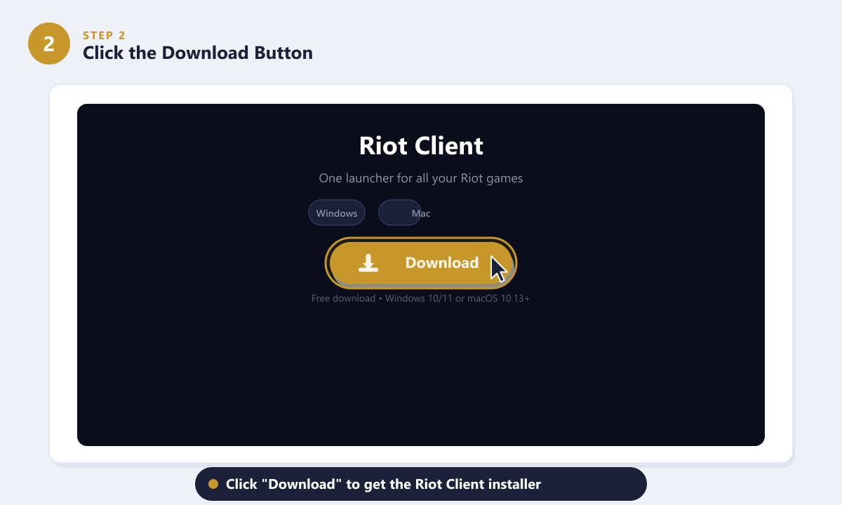 點擊 Riot Games 網站上的「下載」按鈕，即可取得 Riot 用戶端安裝程式。