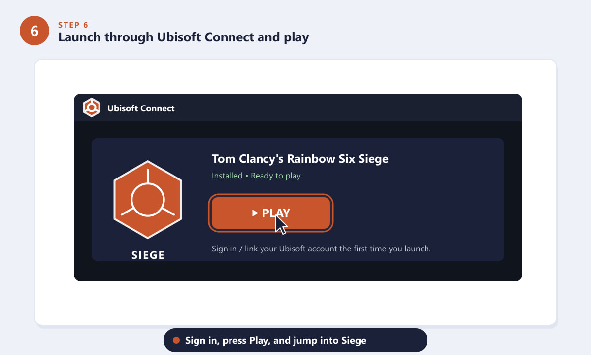 Inicia Rainbow Six Siege a través de Ubisoft Connect y pulsa Jugar.