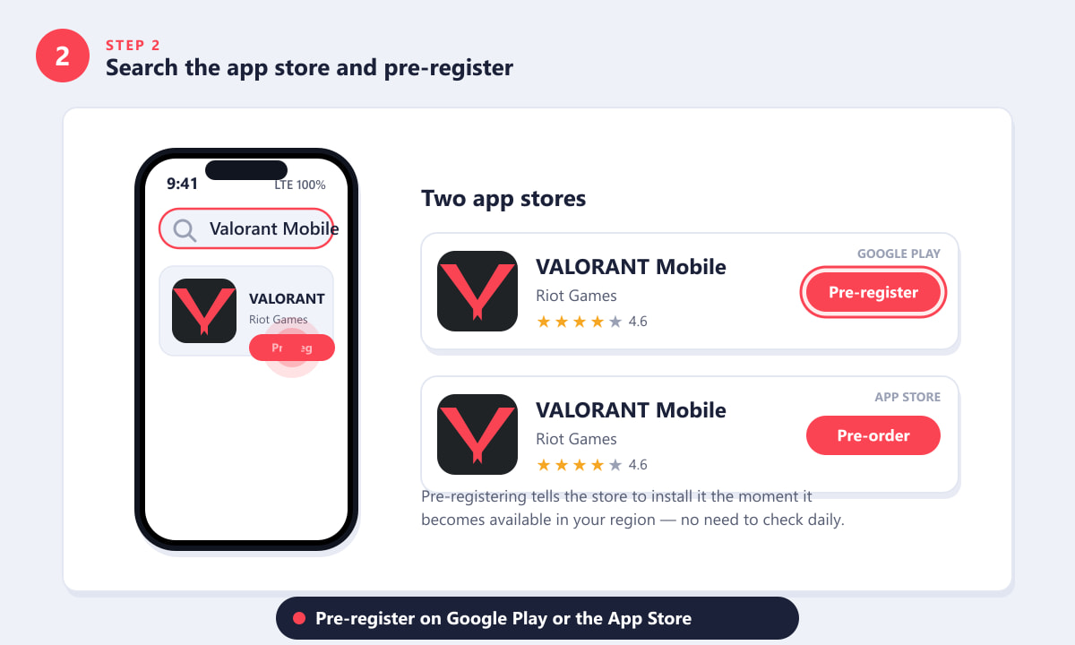 Searching for Valorant Mobile on Google Play and the Apple App Store