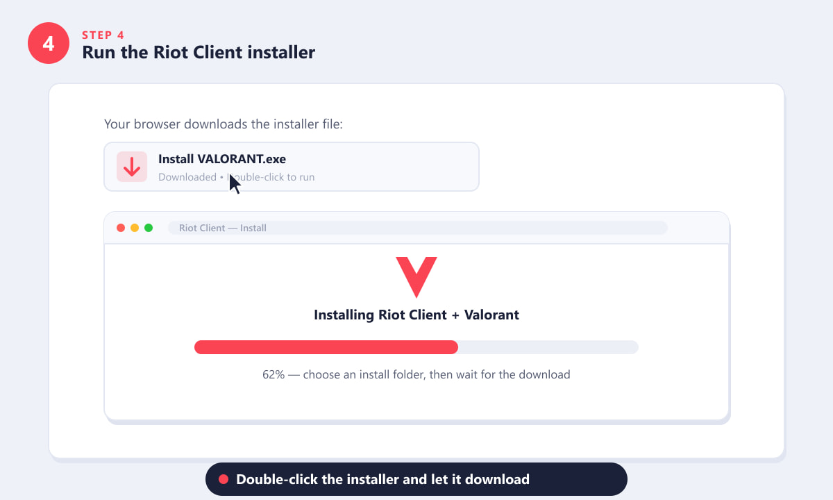 Running the Valorant installer file from the browser downloads bar to install the Riot Client