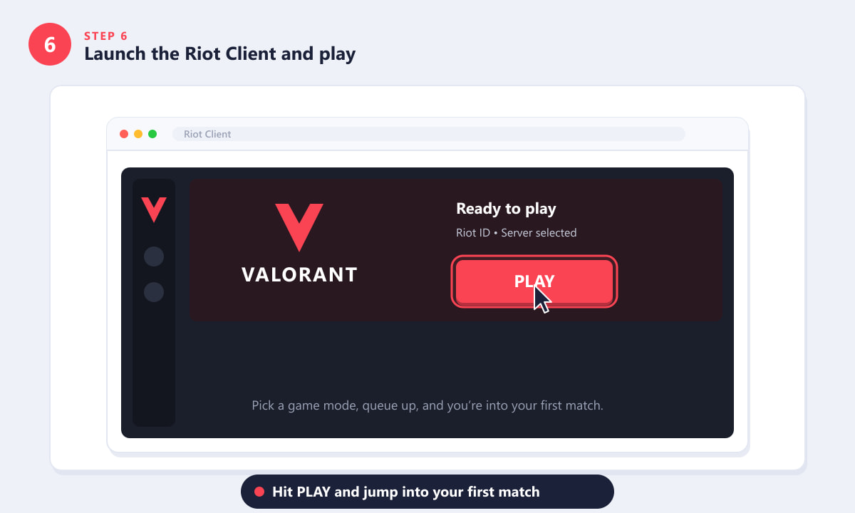 Riot Client showing Valorant ready to launch with the Play button highlighted