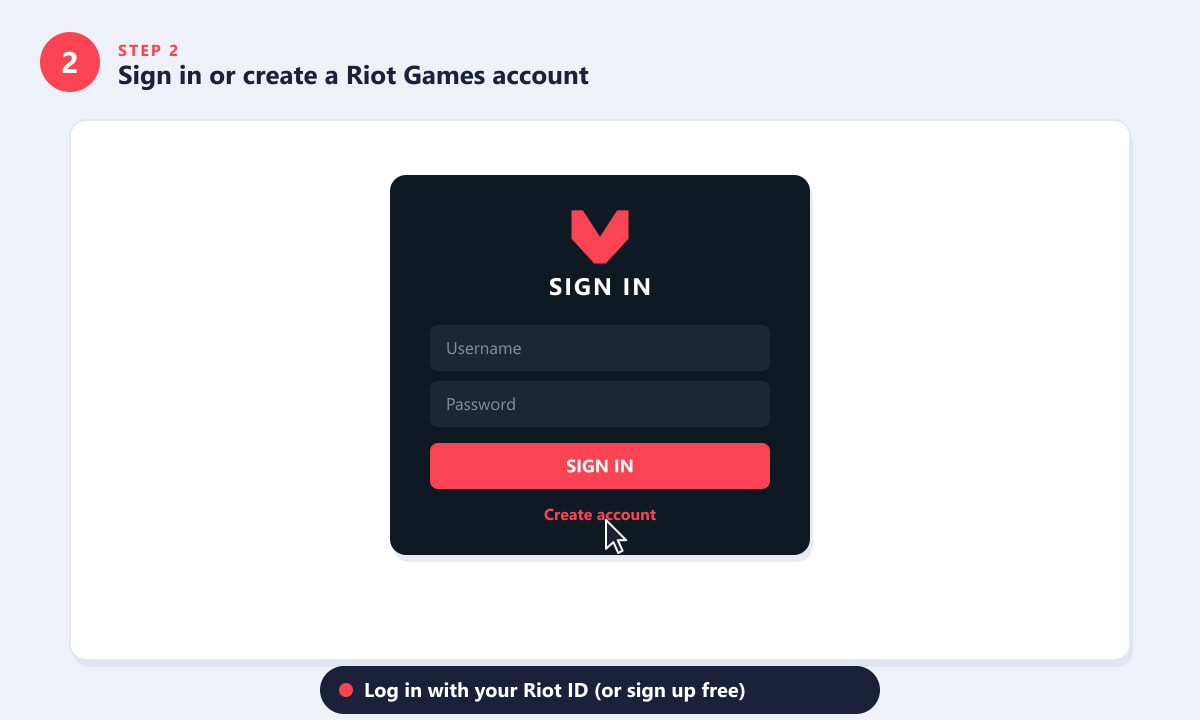 Signing in or creating a Riot Games account to download Valorant