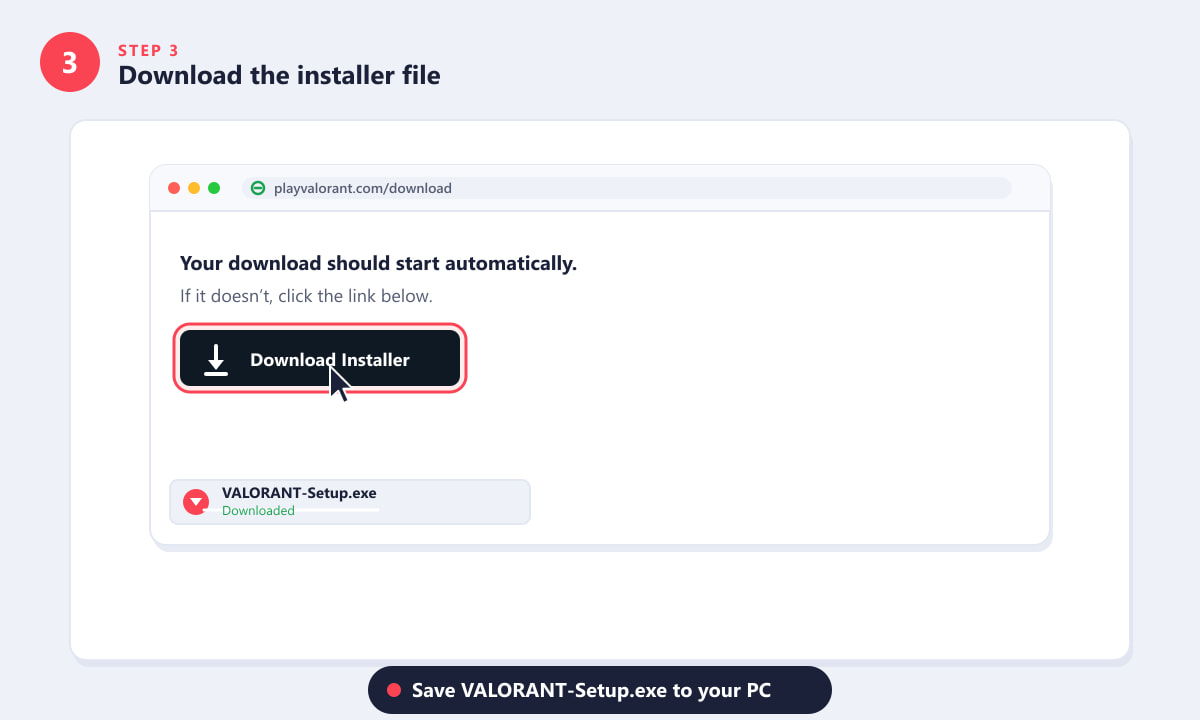 Downloading the VALORANT-Setup.exe installer from playvalorant.com