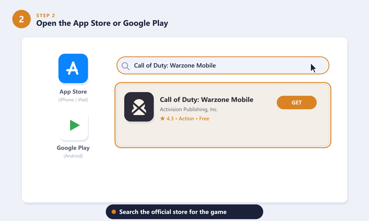 Поиск Call of Duty Warzone Mobile в официальном магазине приложений.