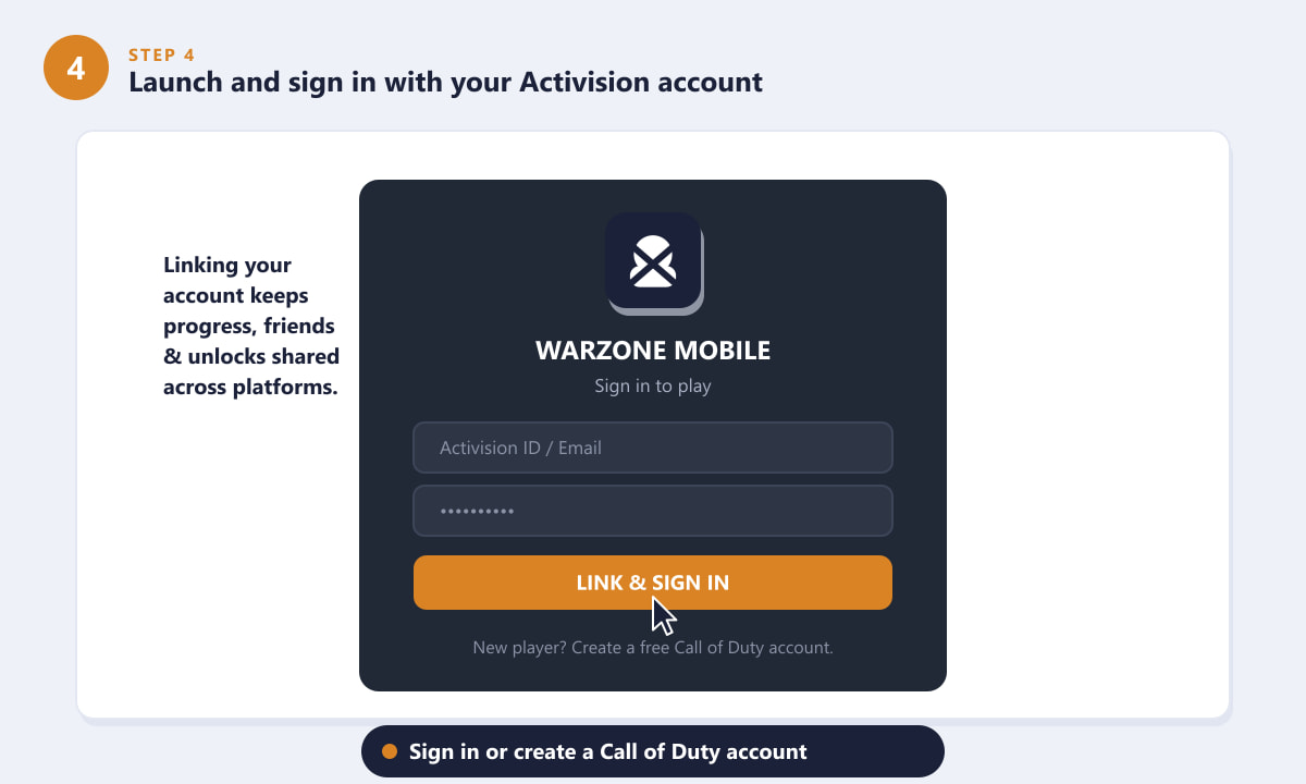 Вход в Warzone Mobile с помощью учетной записи Call of Duty Activision.