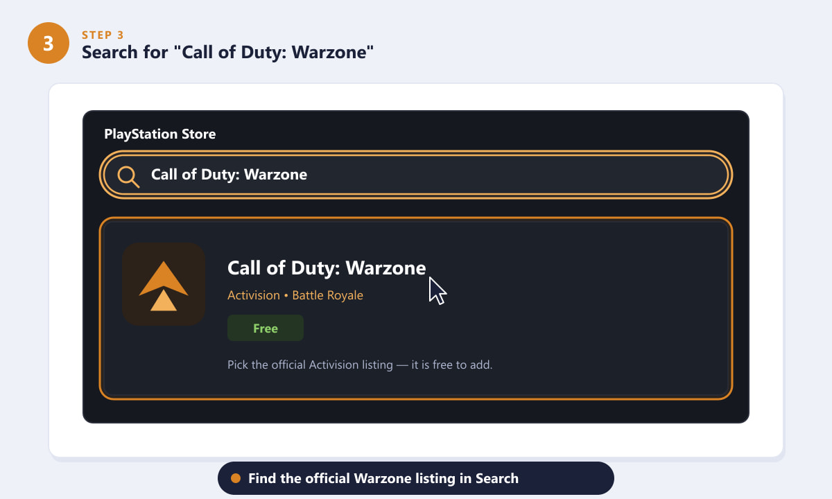 Searching for Call of Duty Warzone in the PlayStation Store on PS4