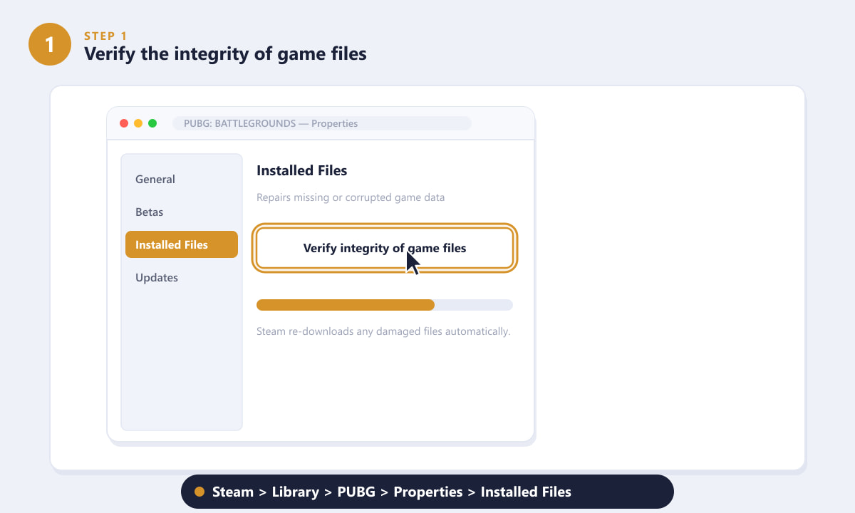 Verifying integrity of PUBG game files in Steam to fix crashes