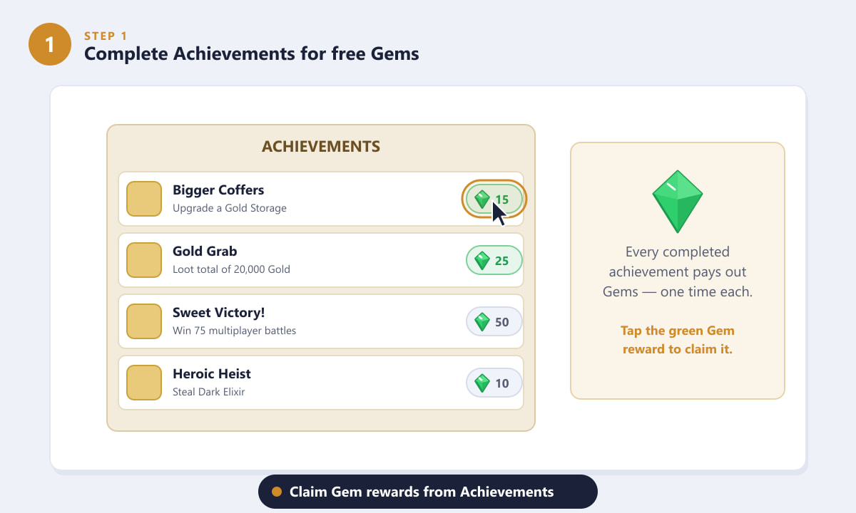 Claiming free Gem rewards from Achievements in Clash of Clans