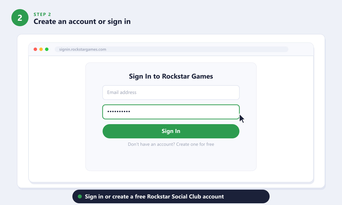 Signing in or creating a Rockstar Games account to get GTA 5 on PC