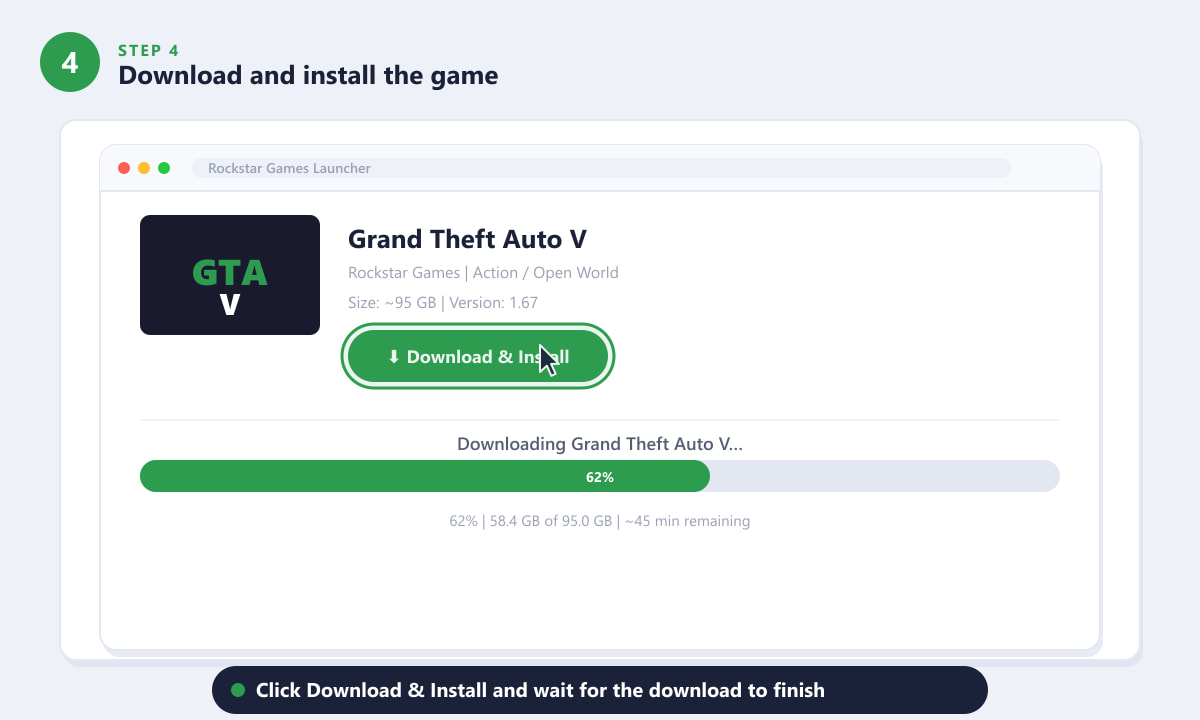 Downloading and installing GTA 5 via the Rockstar Games Launcher on PC