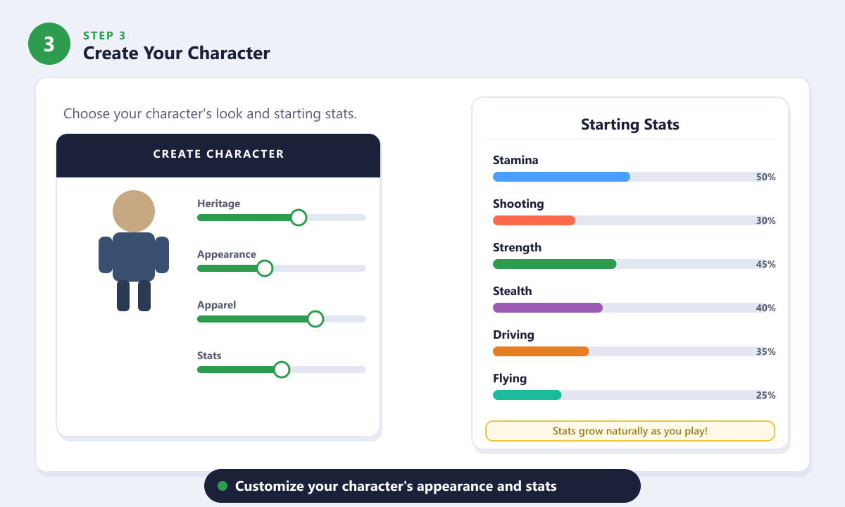 GTA Online character creation screen showing appearance sliders and starting stats