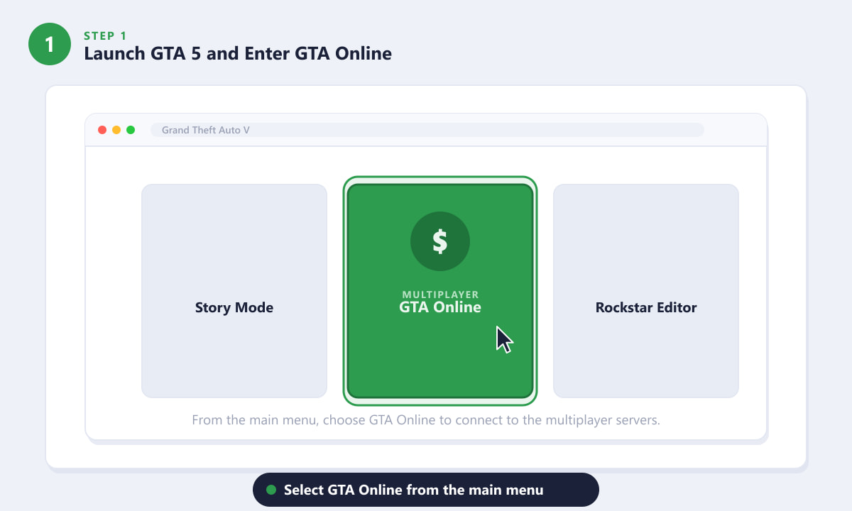 Wähle GTA Online im Hauptmenü von Grand Theft Auto V aus, um Geld zu verdienen.