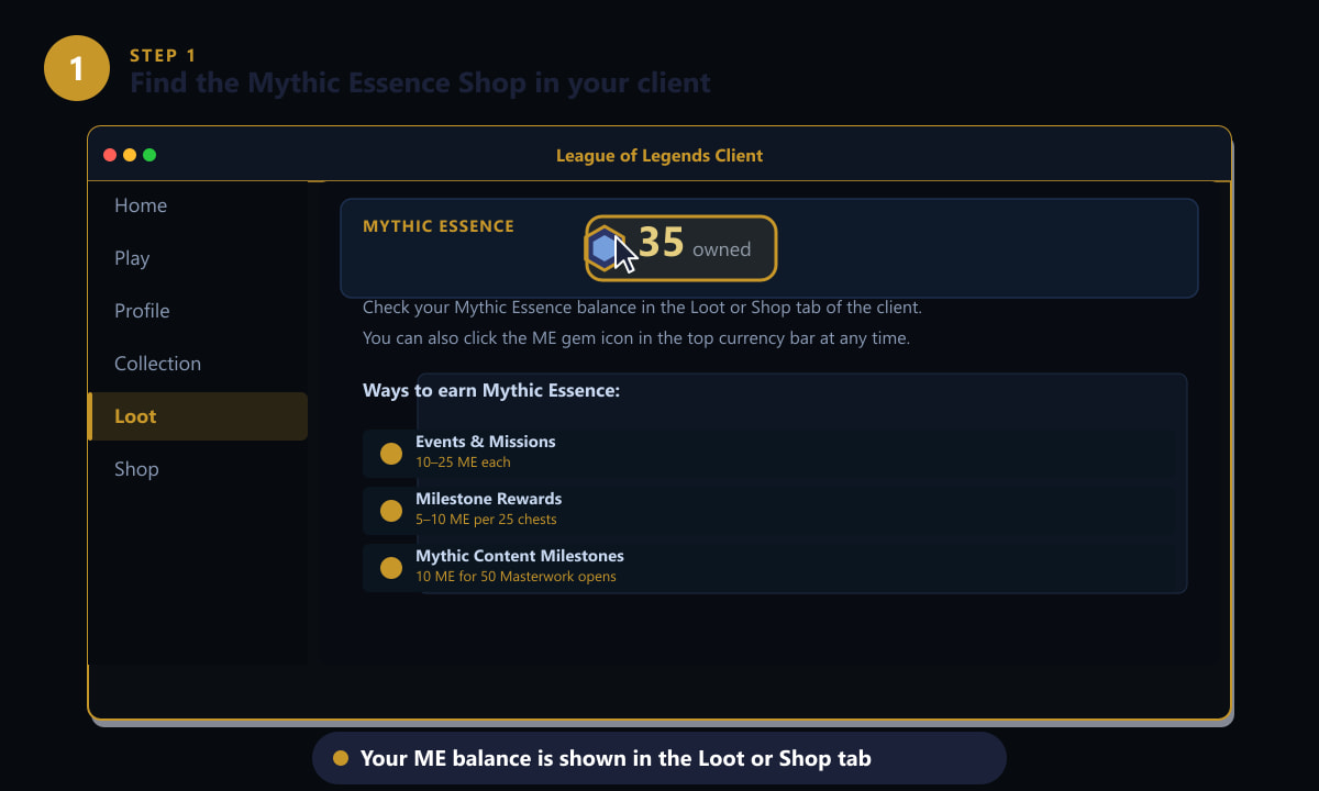 Checking Mythic Essence balance in the League of Legends client Loot tab