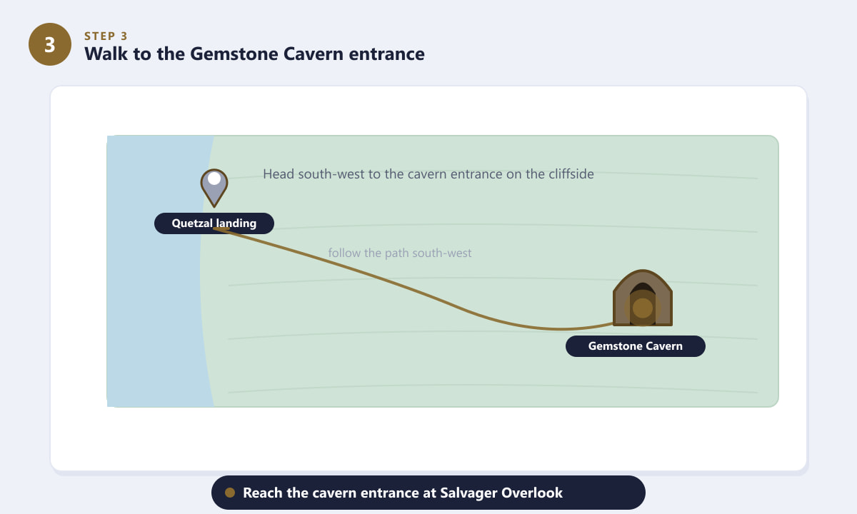 Walking south-west to the Gemstone Cavern entrance near Salvager Overlook in OSRS