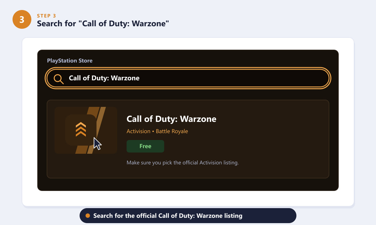 Searching for Call of Duty Warzone in the PlayStation Store on PS5