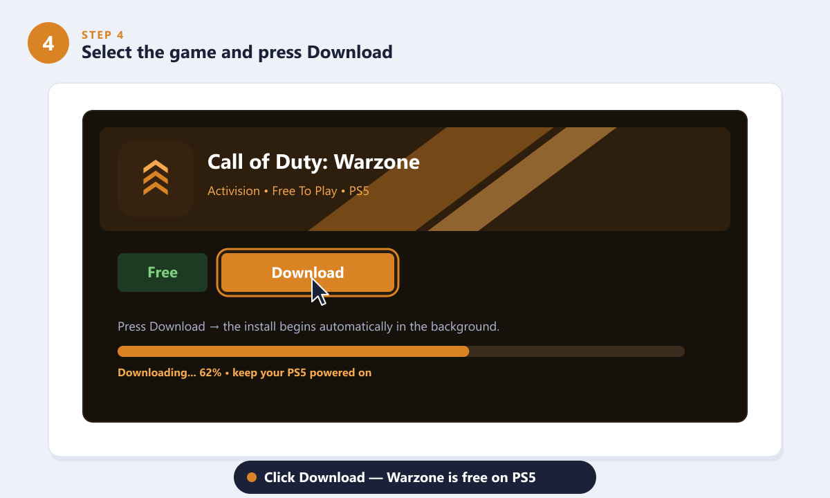 Pressing Download on the free Call of Duty Warzone page on PS5