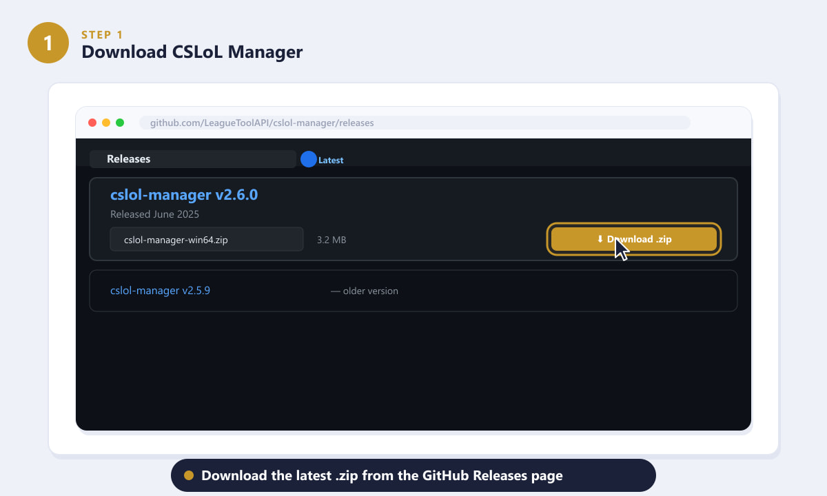 Downloading CSLoL Manager from the GitHub Releases page