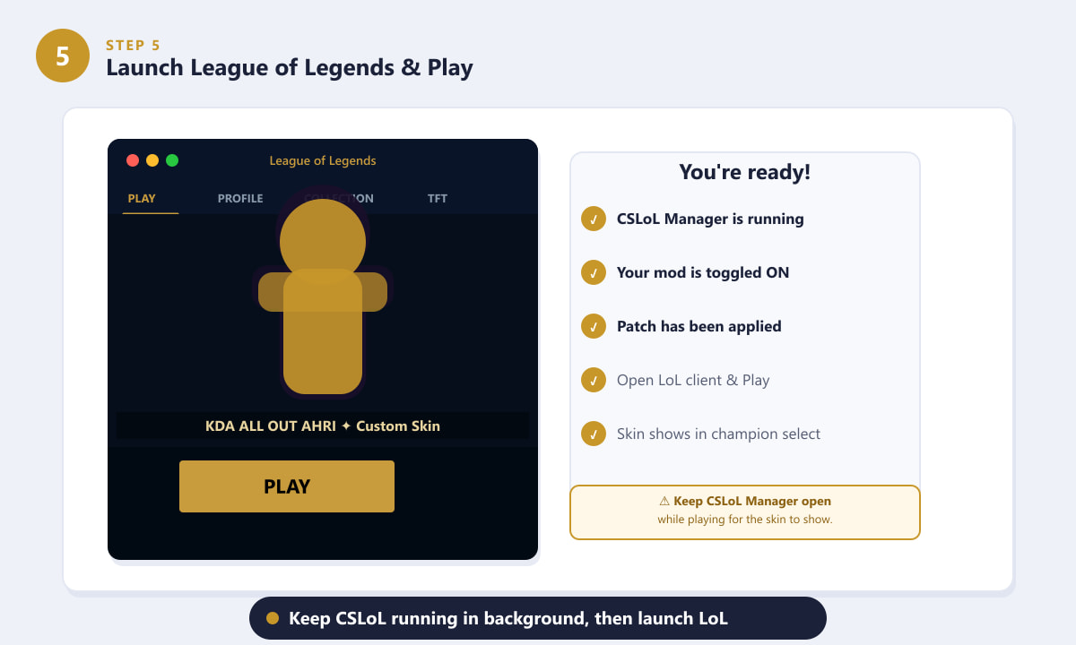 Launching League of Legends after applying a custom skin mod with CSLoL Manager