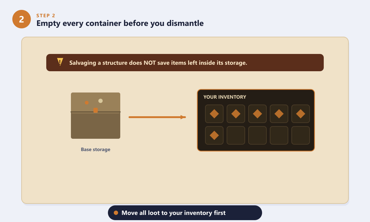 Emptying base storage into inventory before dismantling in Dune: Awakening