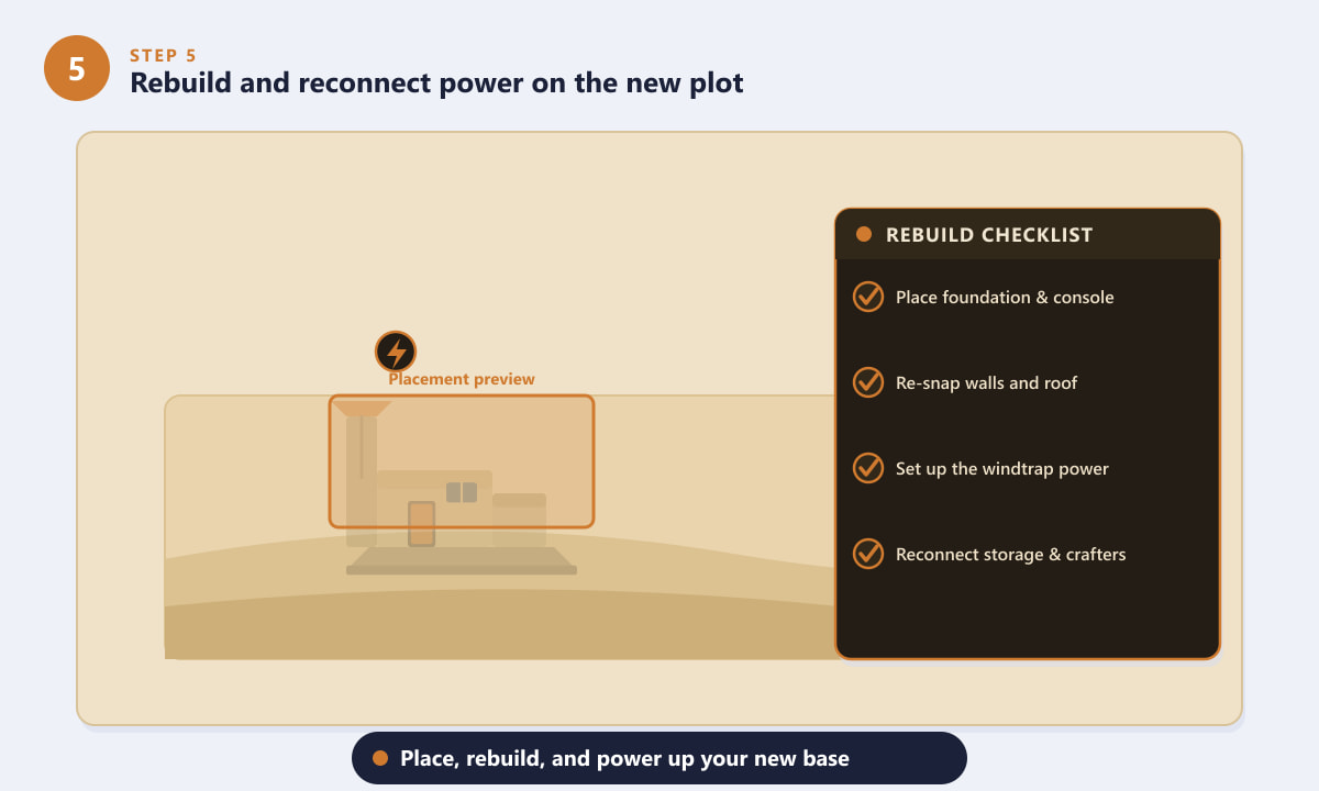 Rebuilding and reconnecting power on a new base plot in Dune: Awakening