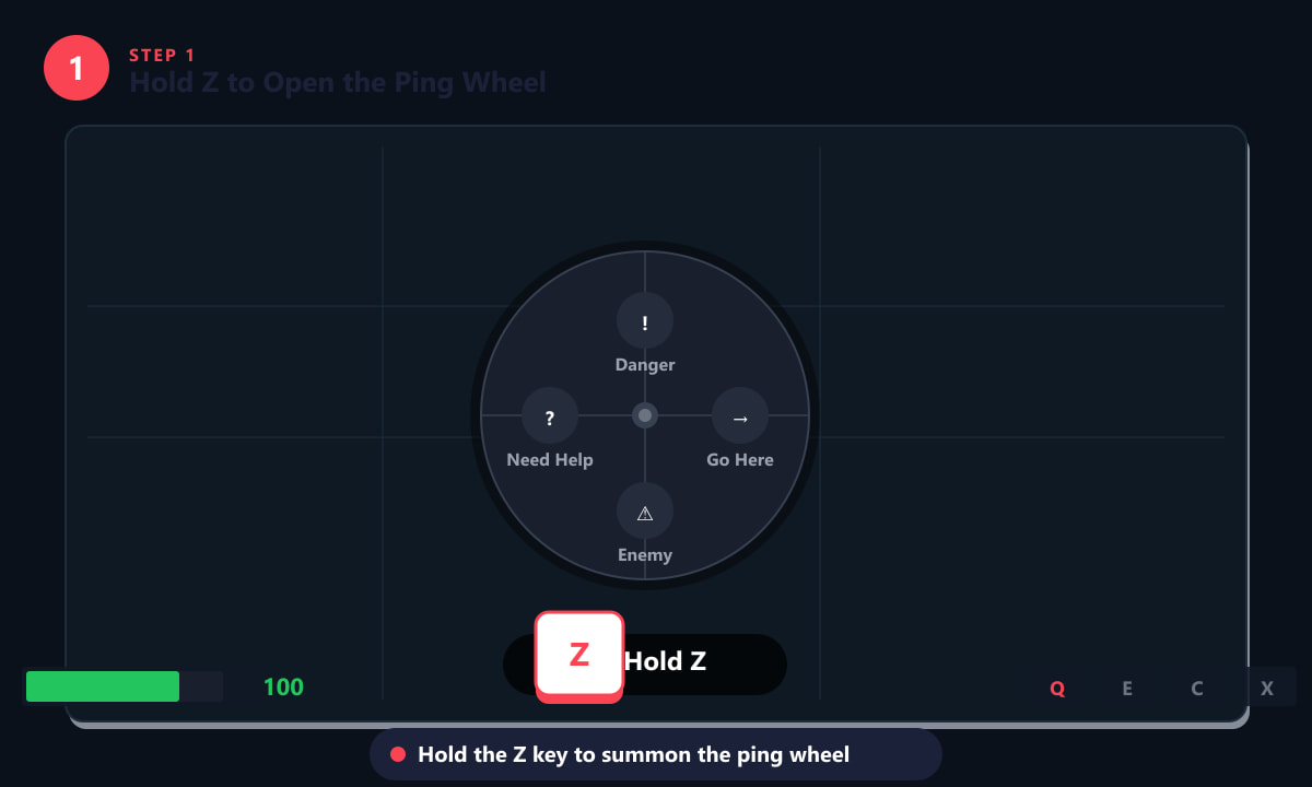 Holding Z in Valorant to open the ping wheel on screen