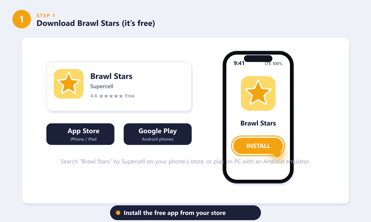 Downloading the free Brawl Stars app from the App Store or Google Play to play online