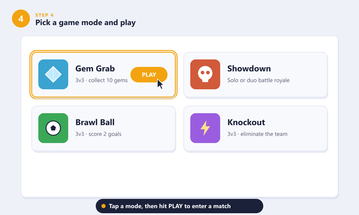 اختيار نمط لعب Brawl Stars مثل Gem Grab أو Showdown أو Brawl Ball أو Knockout
