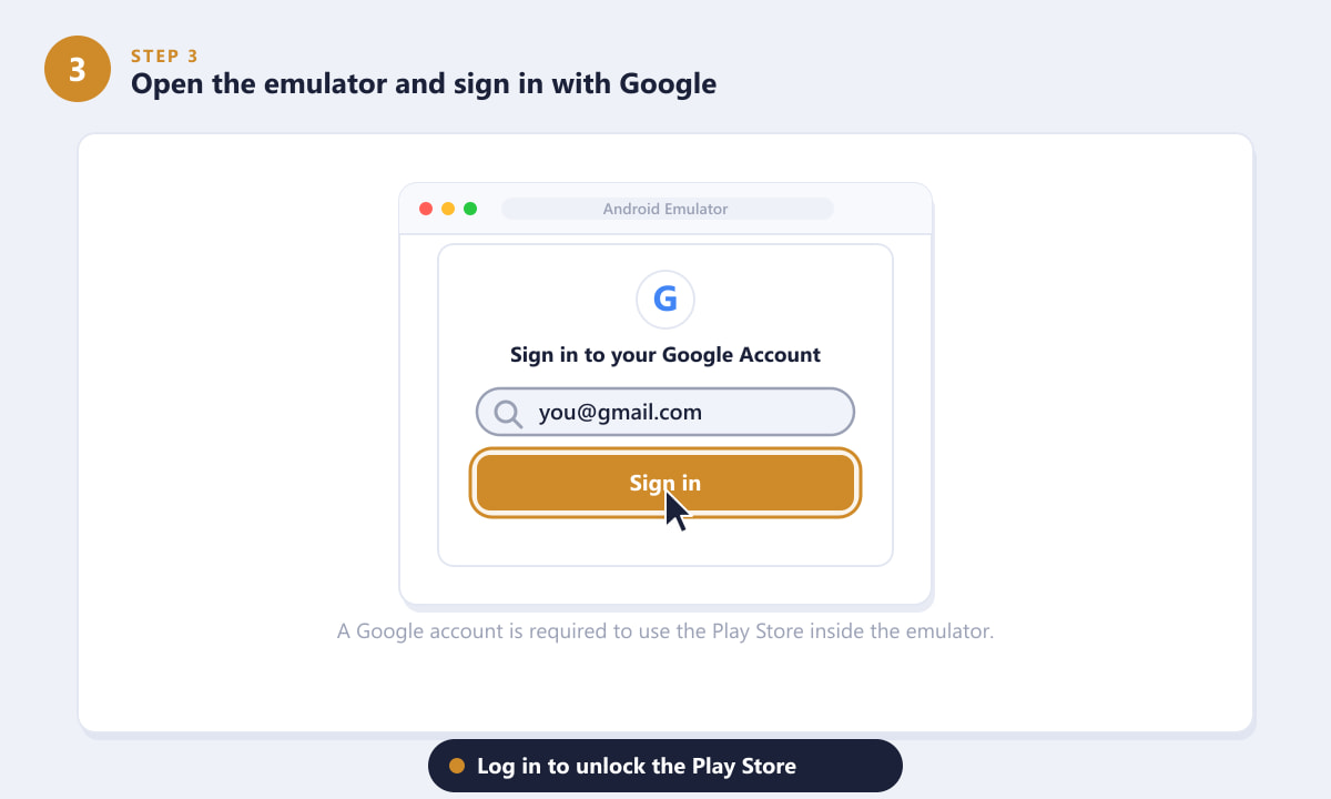 Signing in with a Google account inside the Android emulator on Mac