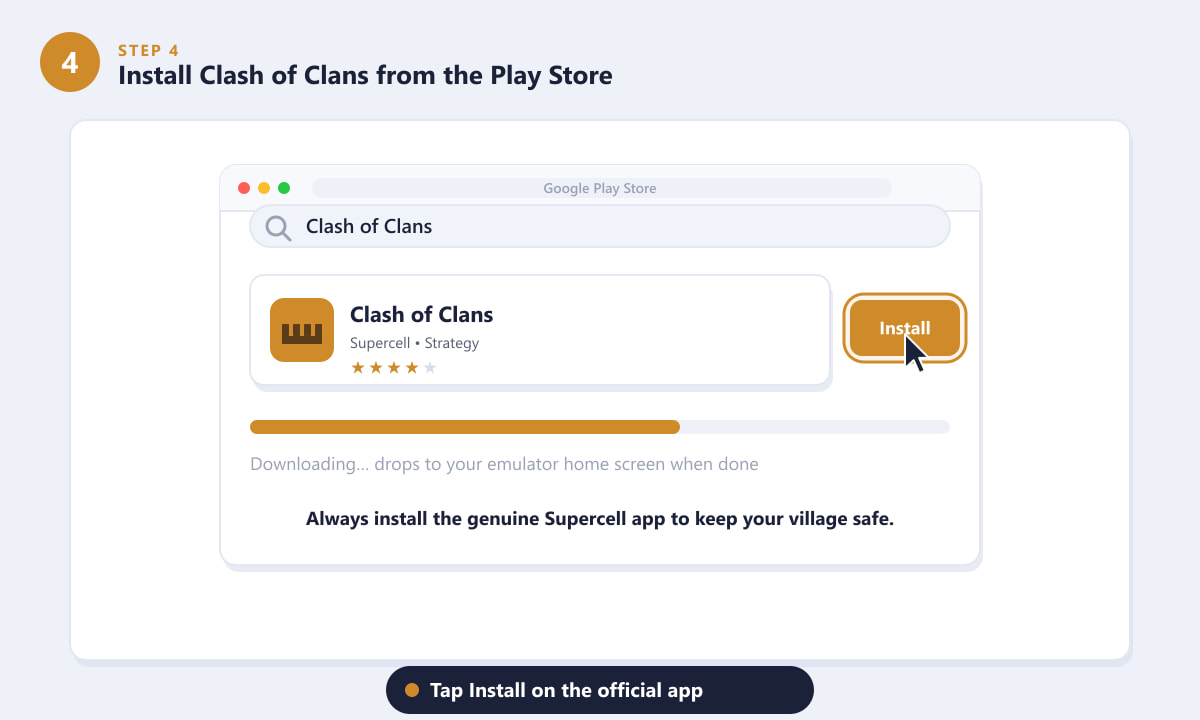 Installing the official Clash of Clans app from the Google Play Store on Mac