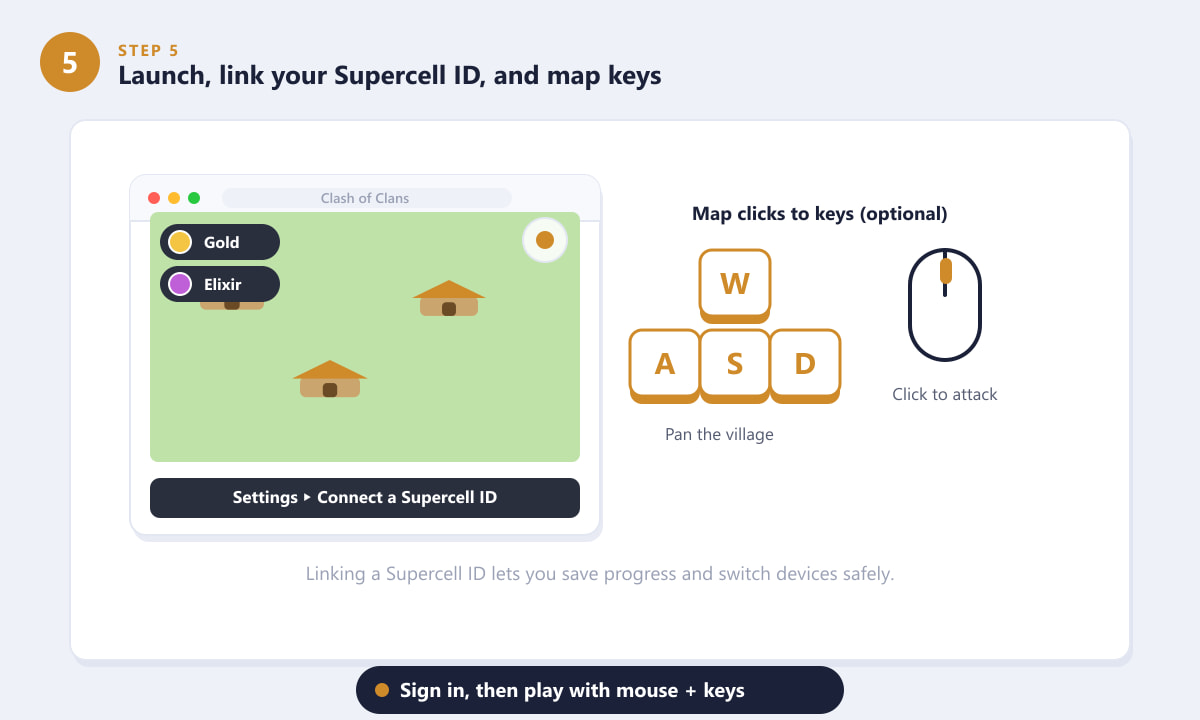 Linking a Supercell ID and mapping keyboard controls for Clash of Clans on Mac