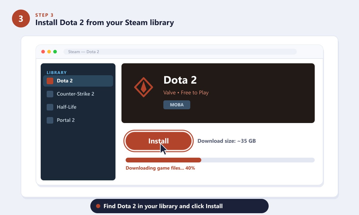 Instalando Dota 2 da biblioteca Steam no Mac