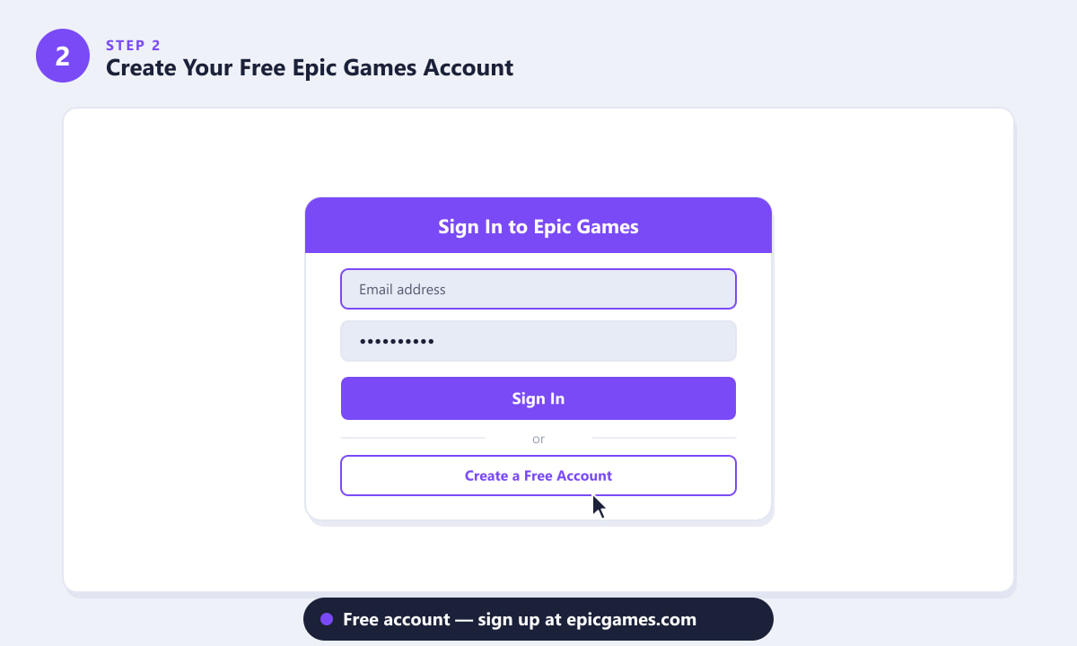 Creating or signing in to a free Epic Games account to play Fortnite on PC