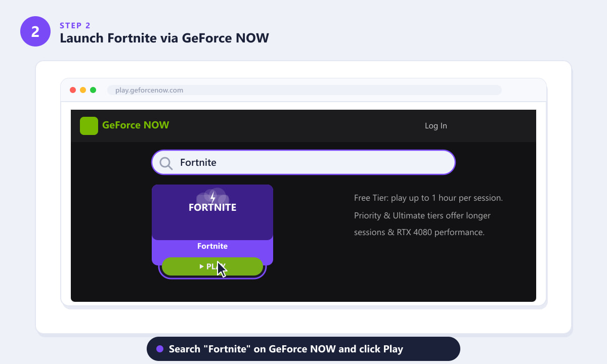 Launching Fortnite on Mac through GeForce NOW cloud gaming service