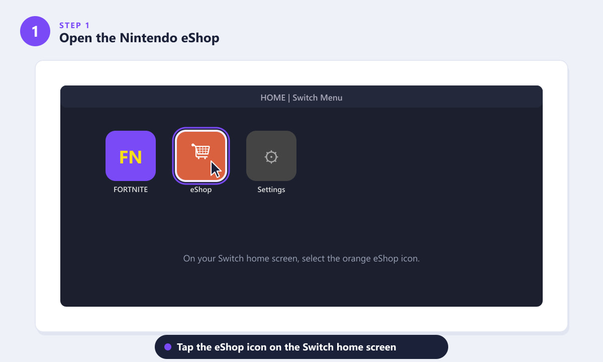 Ouvrir le Nintendo eShop depuis l'écran d'accueil de la Switch pour télécharger Fortnite