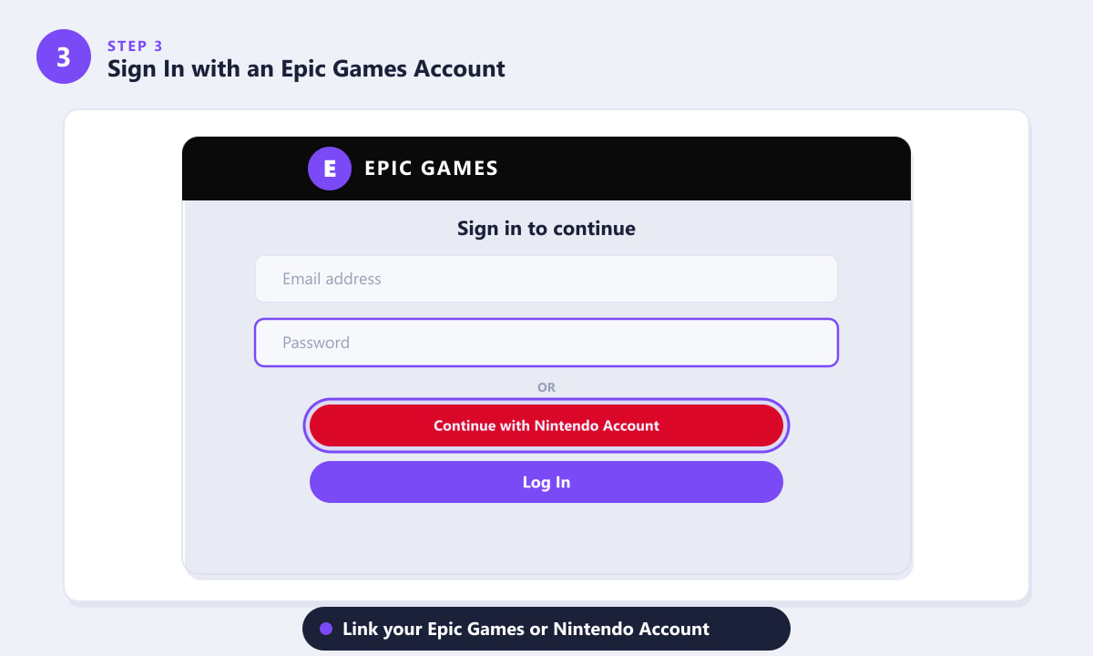 Se connecter avec un compte Epic Games ou lier un compte Nintendo au lancement de Fortnite