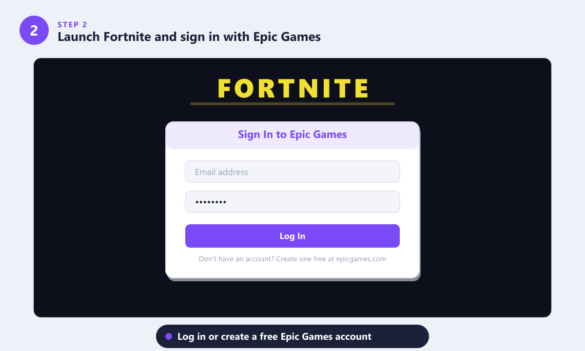 Epic Games sign-in screen on Fortnite for PS4