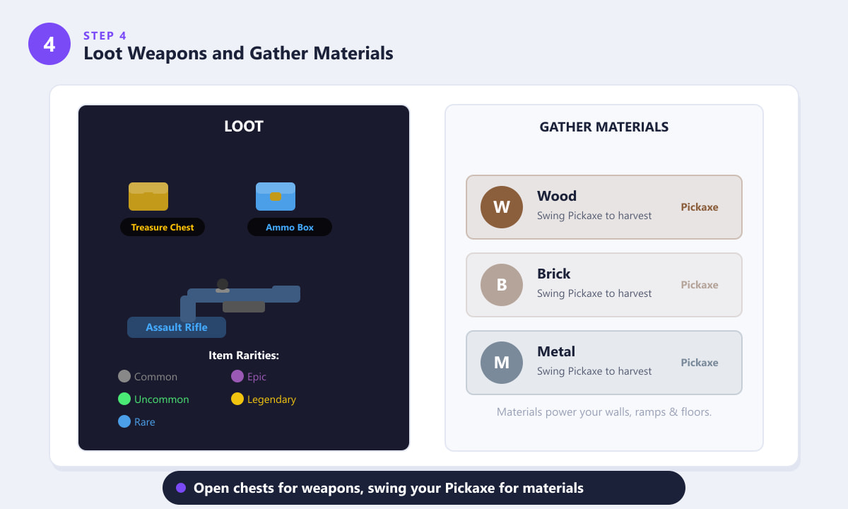Fortnite loot chest, weapon rarities, and material gathering guide