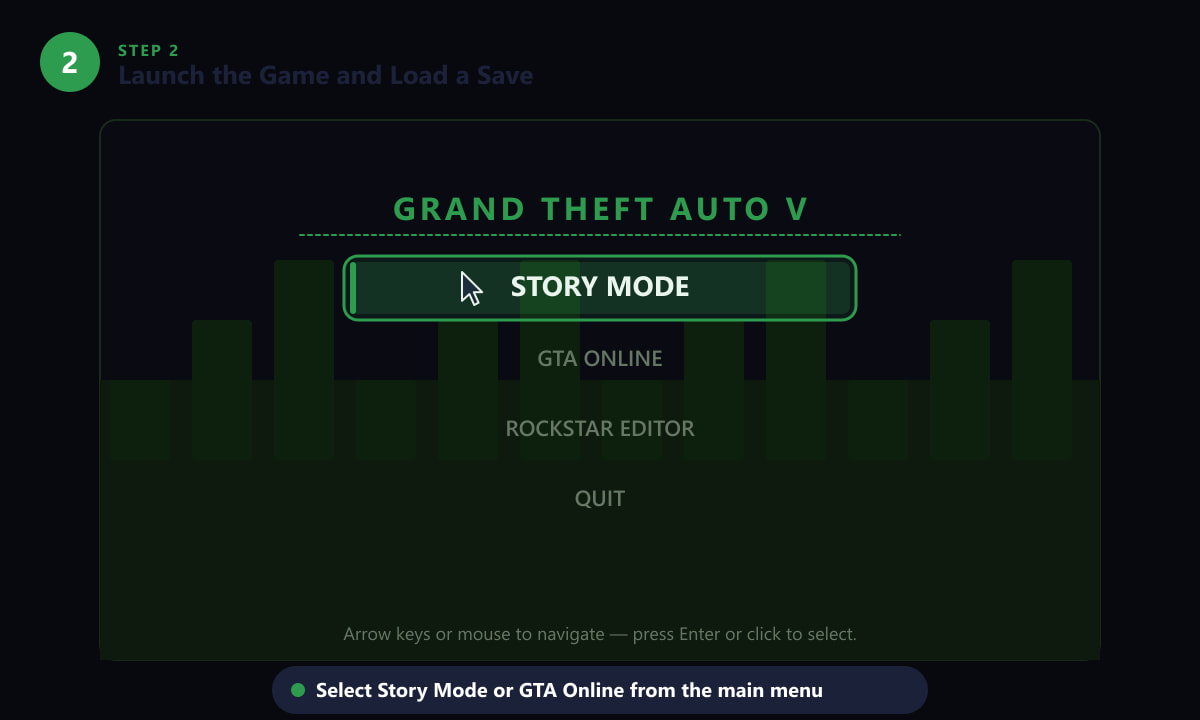 GTA 5 PC main menu showing Story Mode and GTA Online options