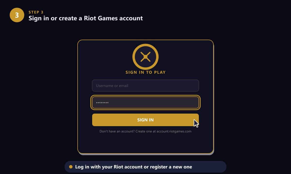 Signing in to a Riot Games account to play League of Legends on Mac