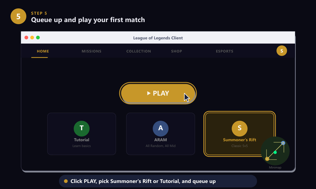 Queuing for a League of Legends match on Mac by clicking the Play button