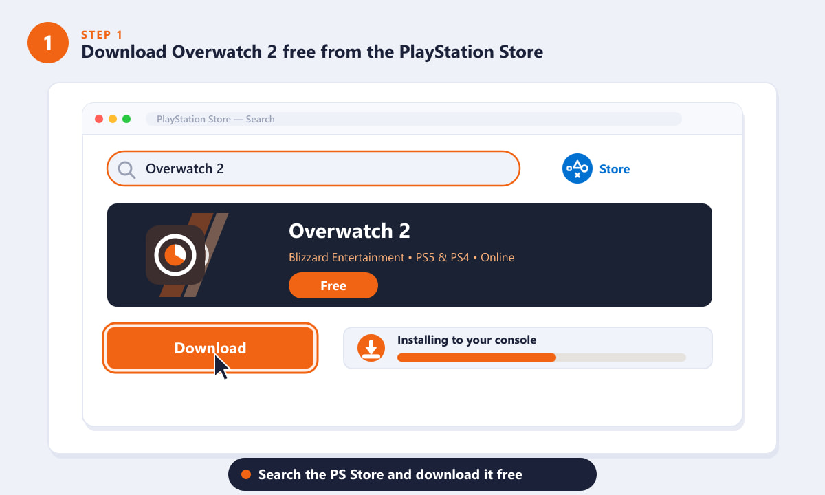 Downloading Overwatch 2 free from the PlayStation Store search page
